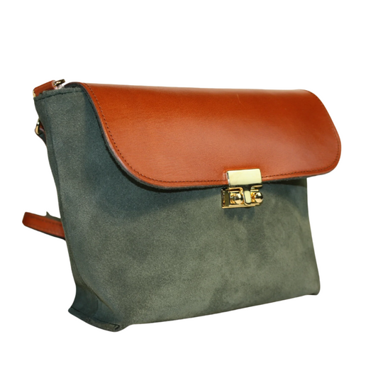 BOLSO BANDOLERA DE CUERO | VERDE OLIVA Y MARRÓN